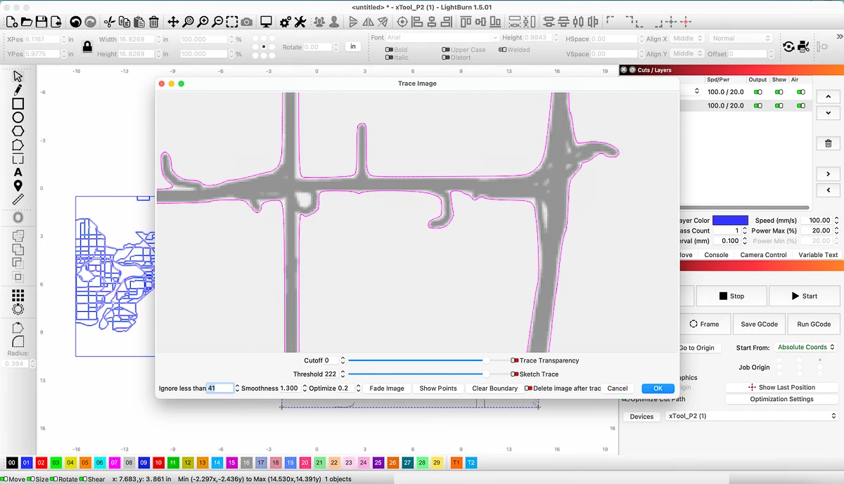 image trace of city map for laser cutting in lightburn