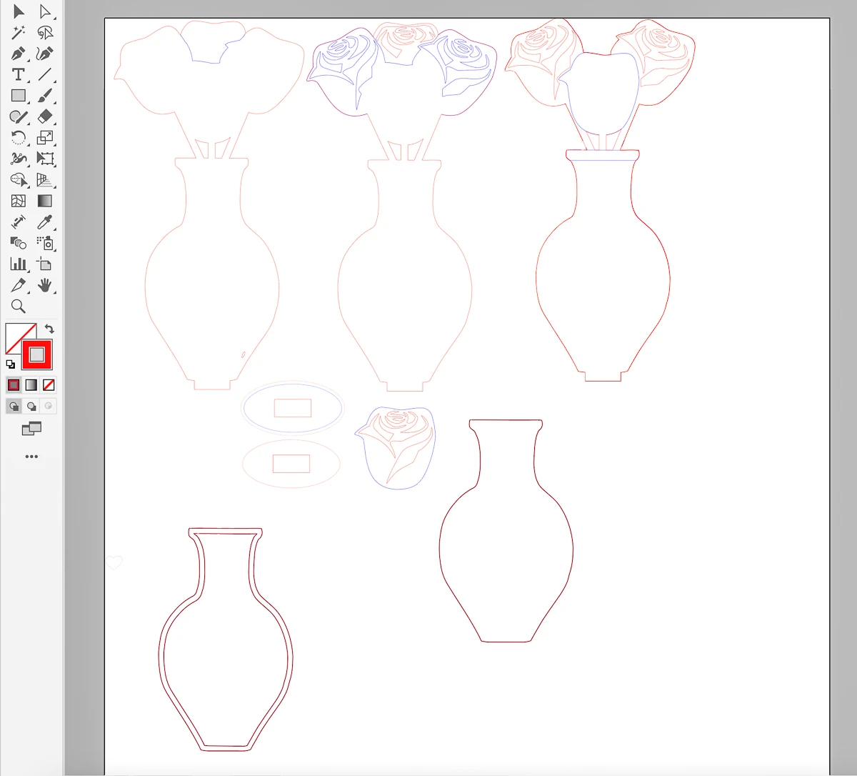 modifying the elements of the cut file for the rose bouquet in adobe illustrator