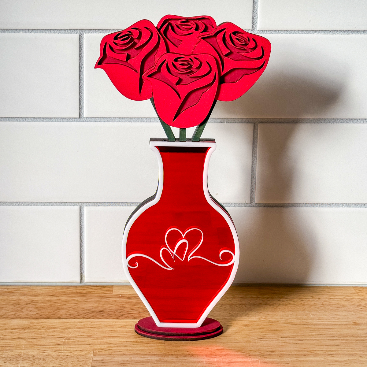 laser cut rose bouquet with vase