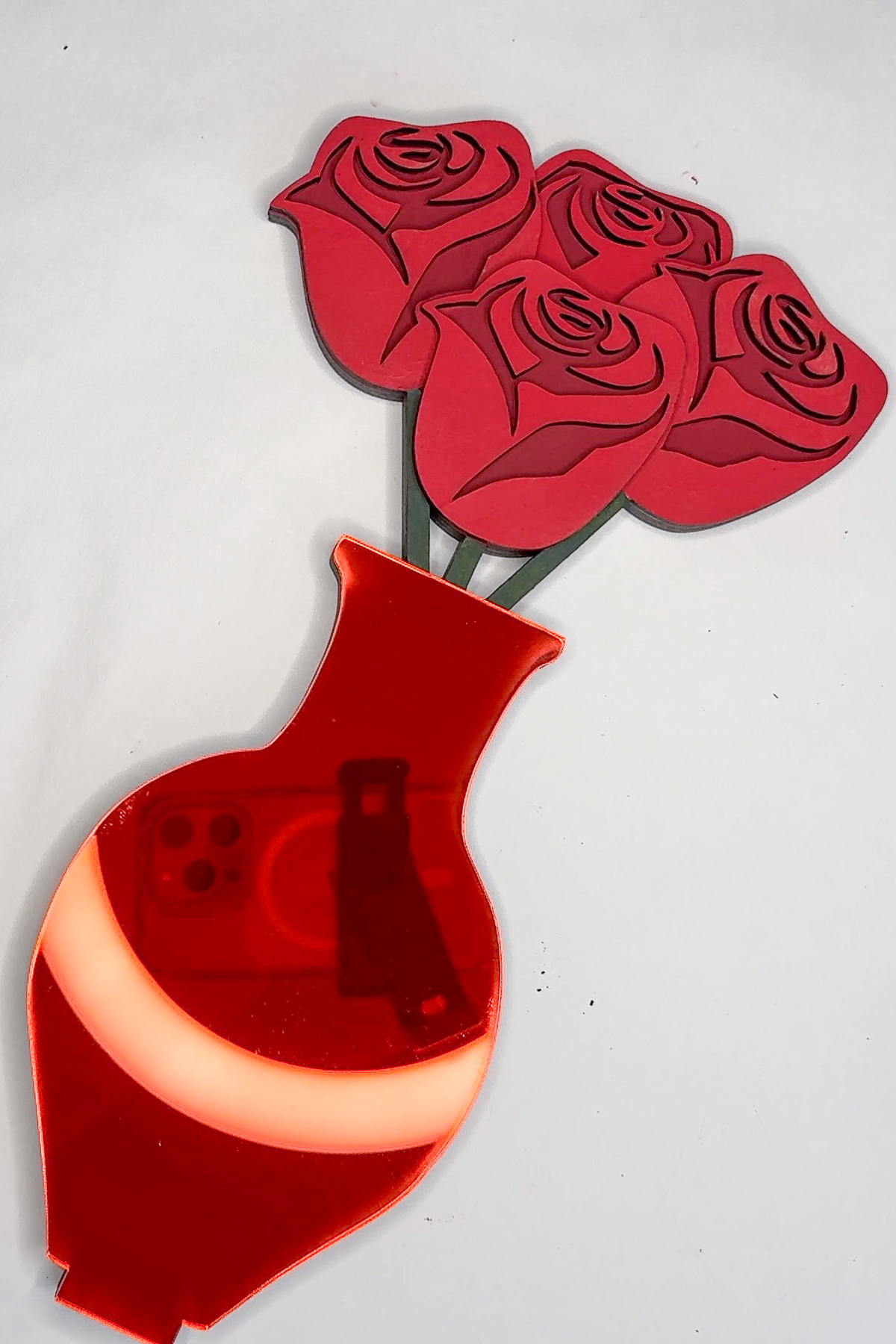 red mirrored acrylic for the vase of the laser cut rose bouquet added