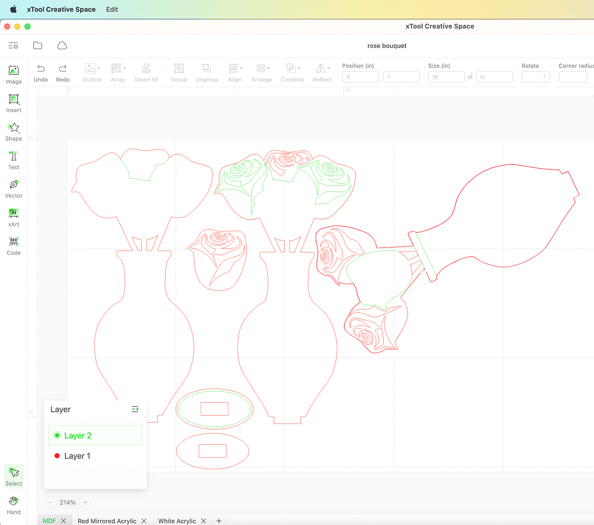 laser cut rose bouquet file in xtool creative space