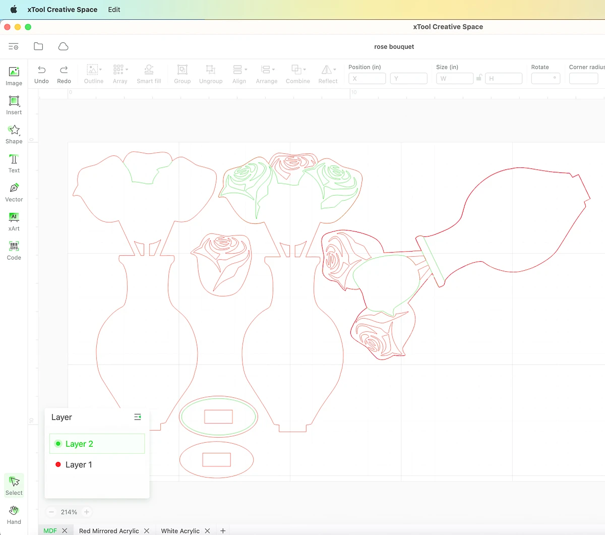 laser cut rose bouquet file in xtool creative space