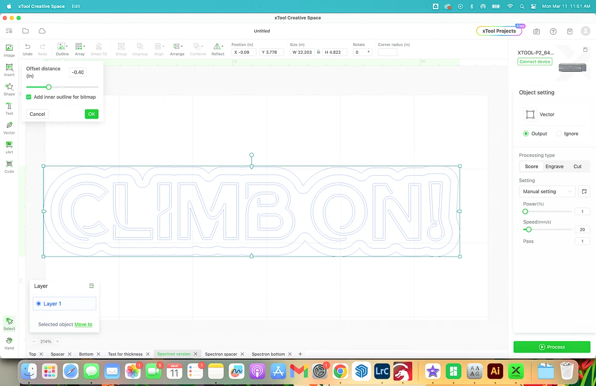 creating an inner offset line for the spacer between two layers of the neon sign