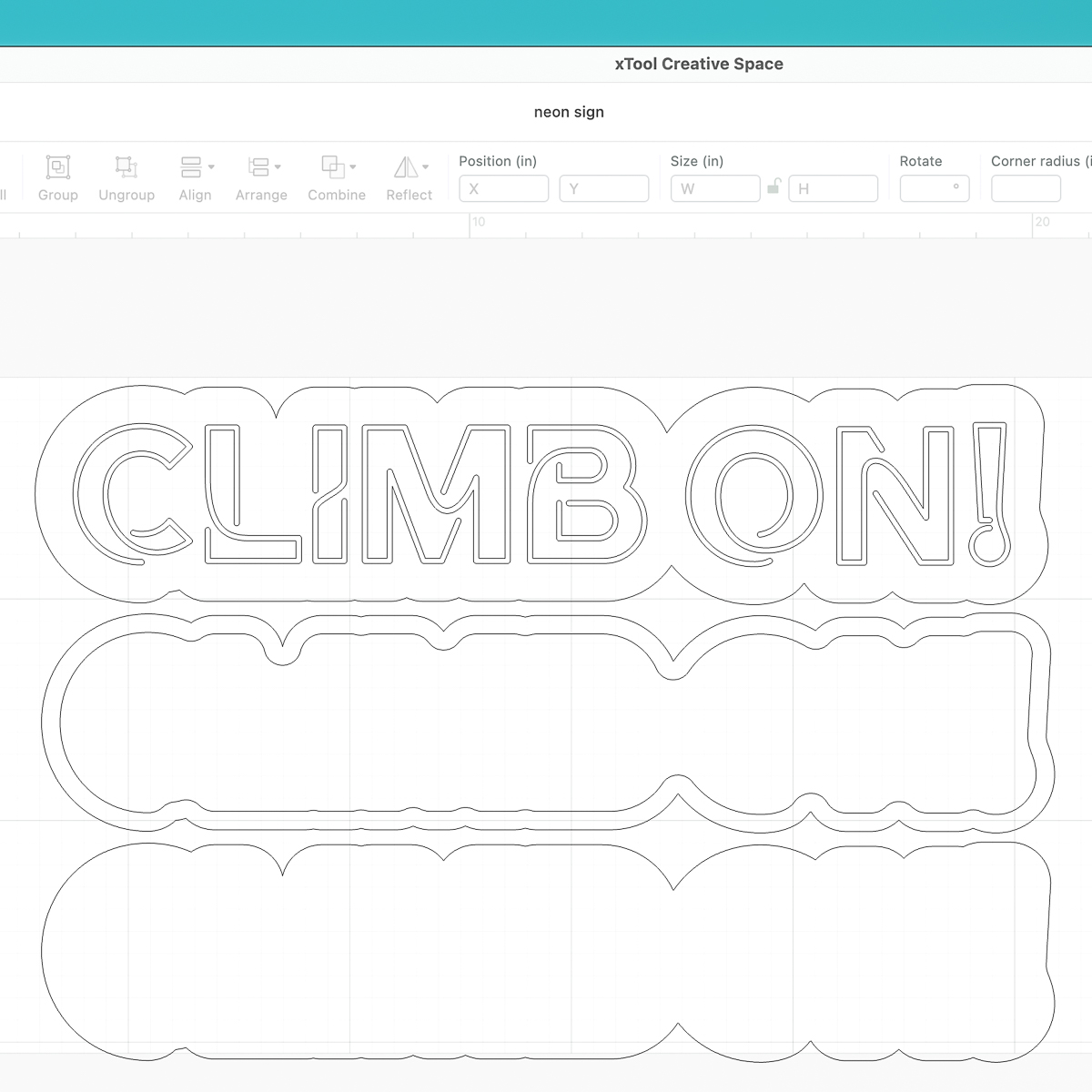 three layers for DIY LED neon sign in xTool Creative Space