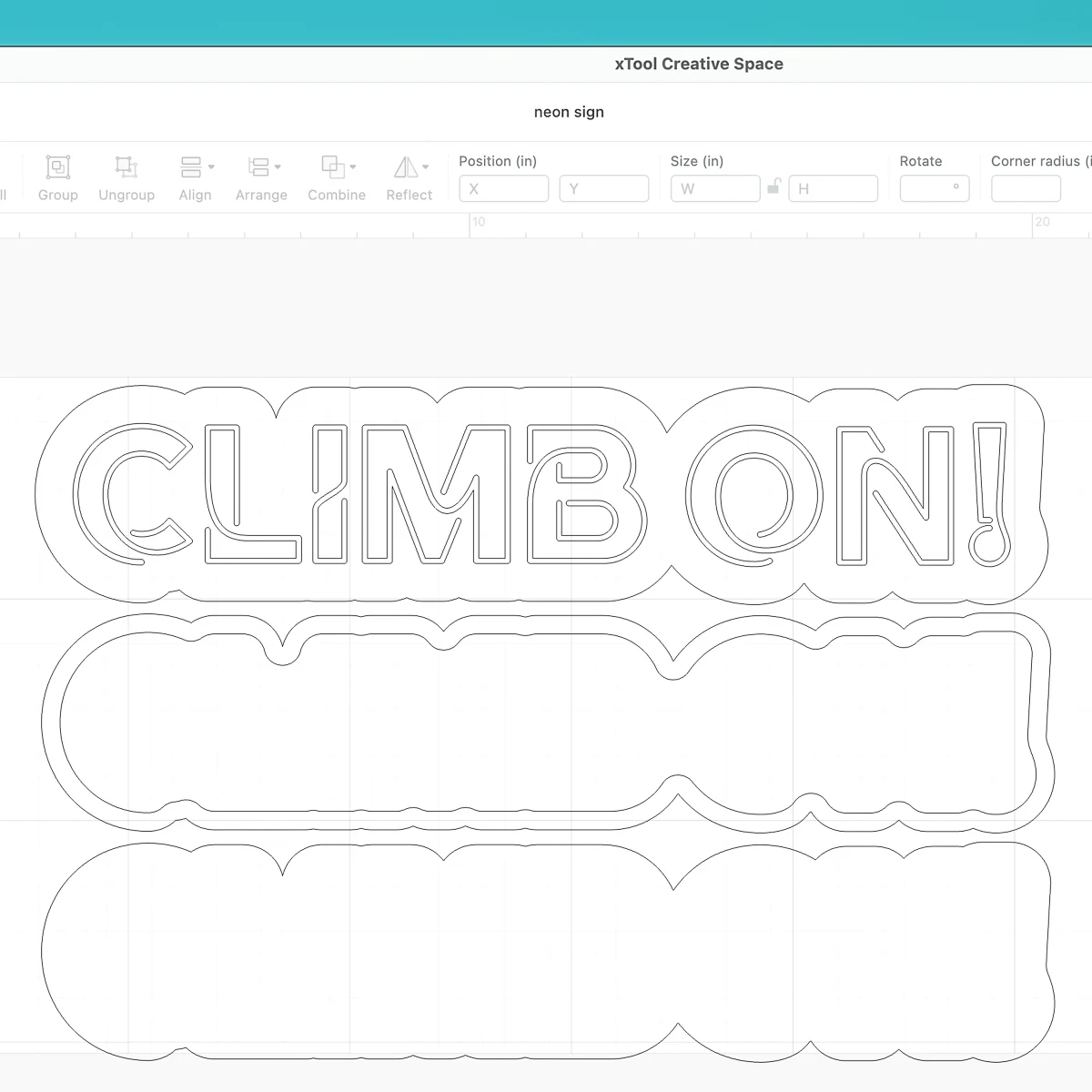 three layers for DIY LED neon sign in xTool Creative Space