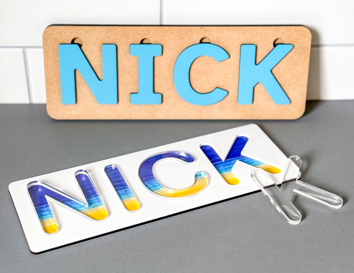 wooden and acrylic name puzzles