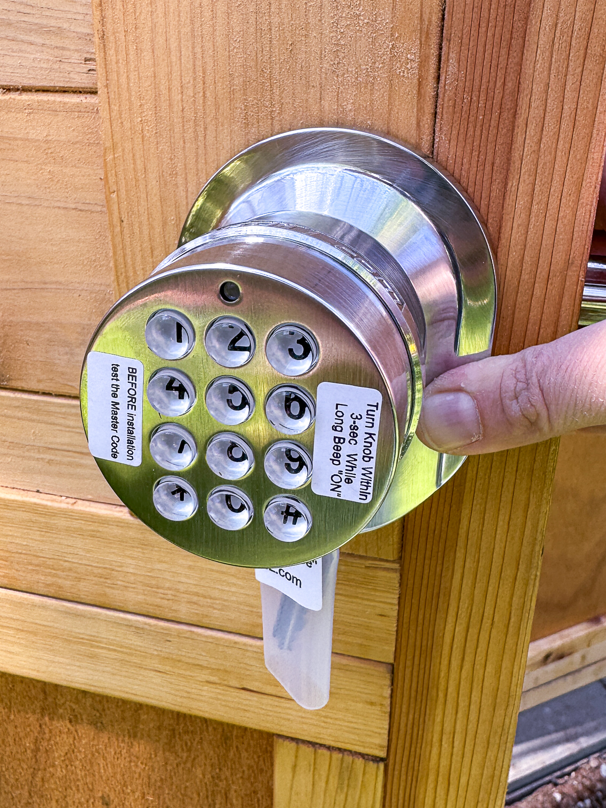 door knob with keypad installed on door