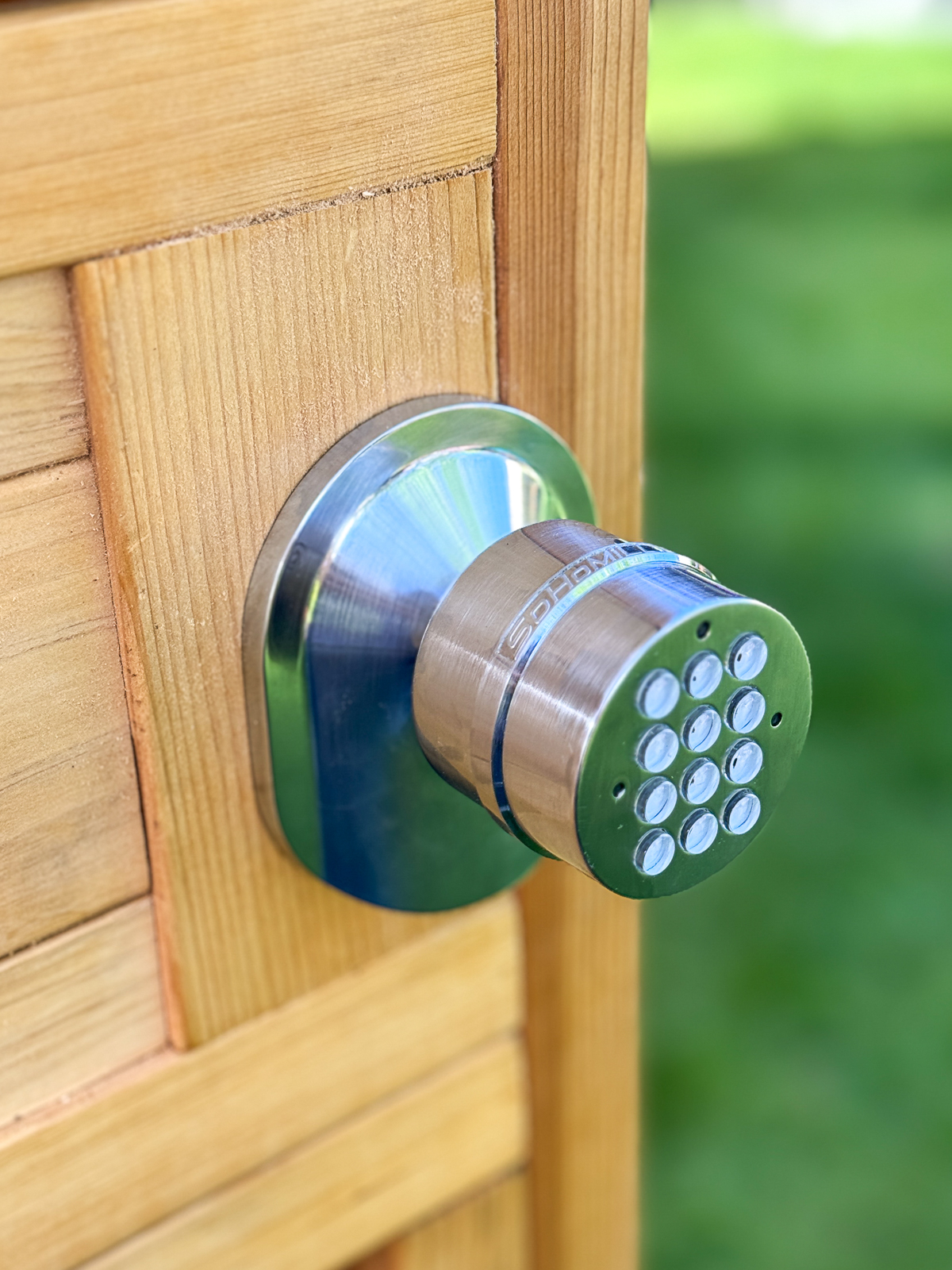 door knob with keypad installed on wooden door