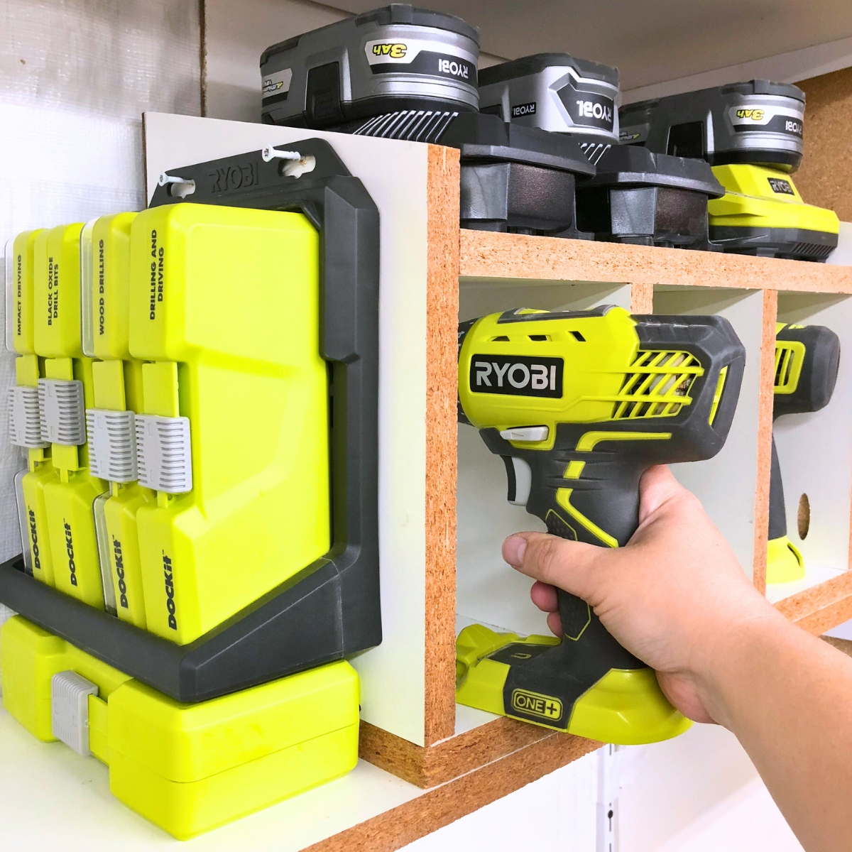 thumbnail image 2 of 10-Slot Cordless Drill Organizer - Handcrafted Birch Plywood Tool Storage Rack Made In USA 2 of 6