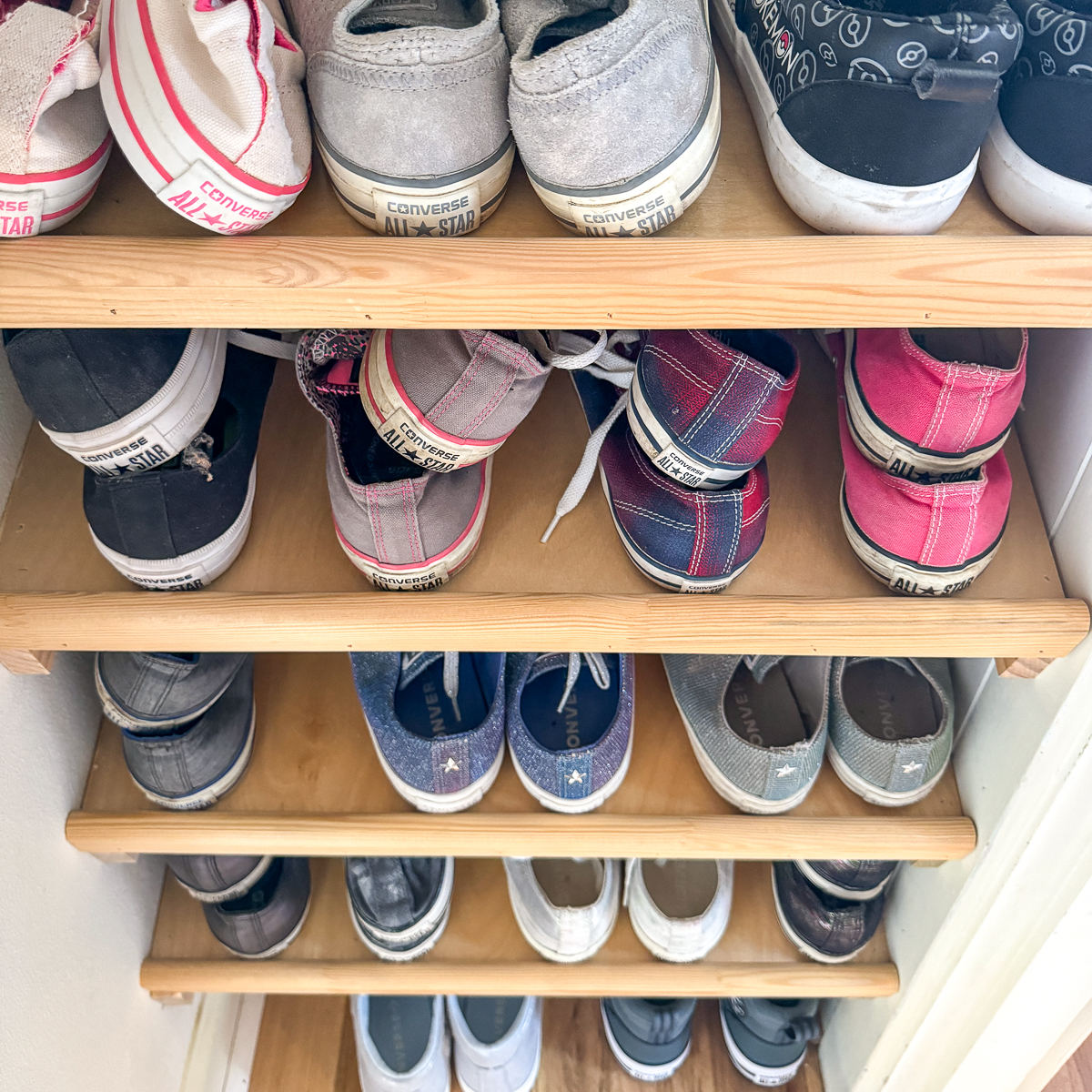 DIY Slanted Shoe Shelves for Closet - The Handyman's Daughter